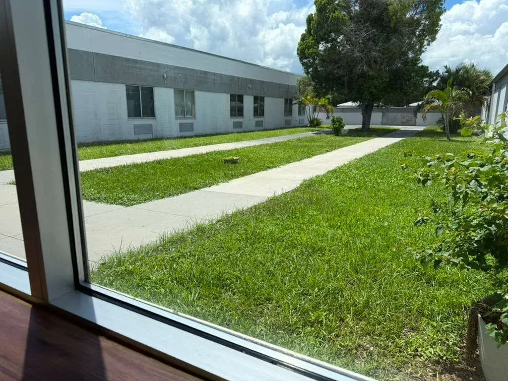 The courtyard at Vivo Healthcare Clewiston, seen from inside